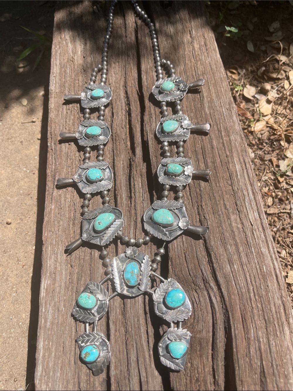 Vintage turquoise Squash Blossom Necklace - Picture 2 of 8